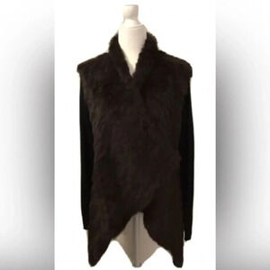 ! Love Token rabbit fur women jacket w/knit sleeves color black size sma…